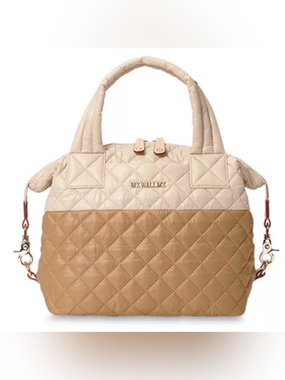 MZ WALLACE Two-Tone Quilted Tote in Cream and Tan Small